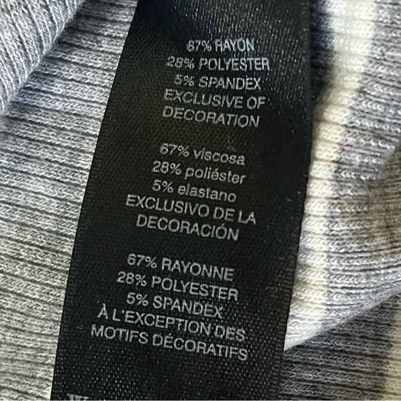 White House Black Market Ribbed Gray & White Steiped Top with bling trim - Picture 12 of 15